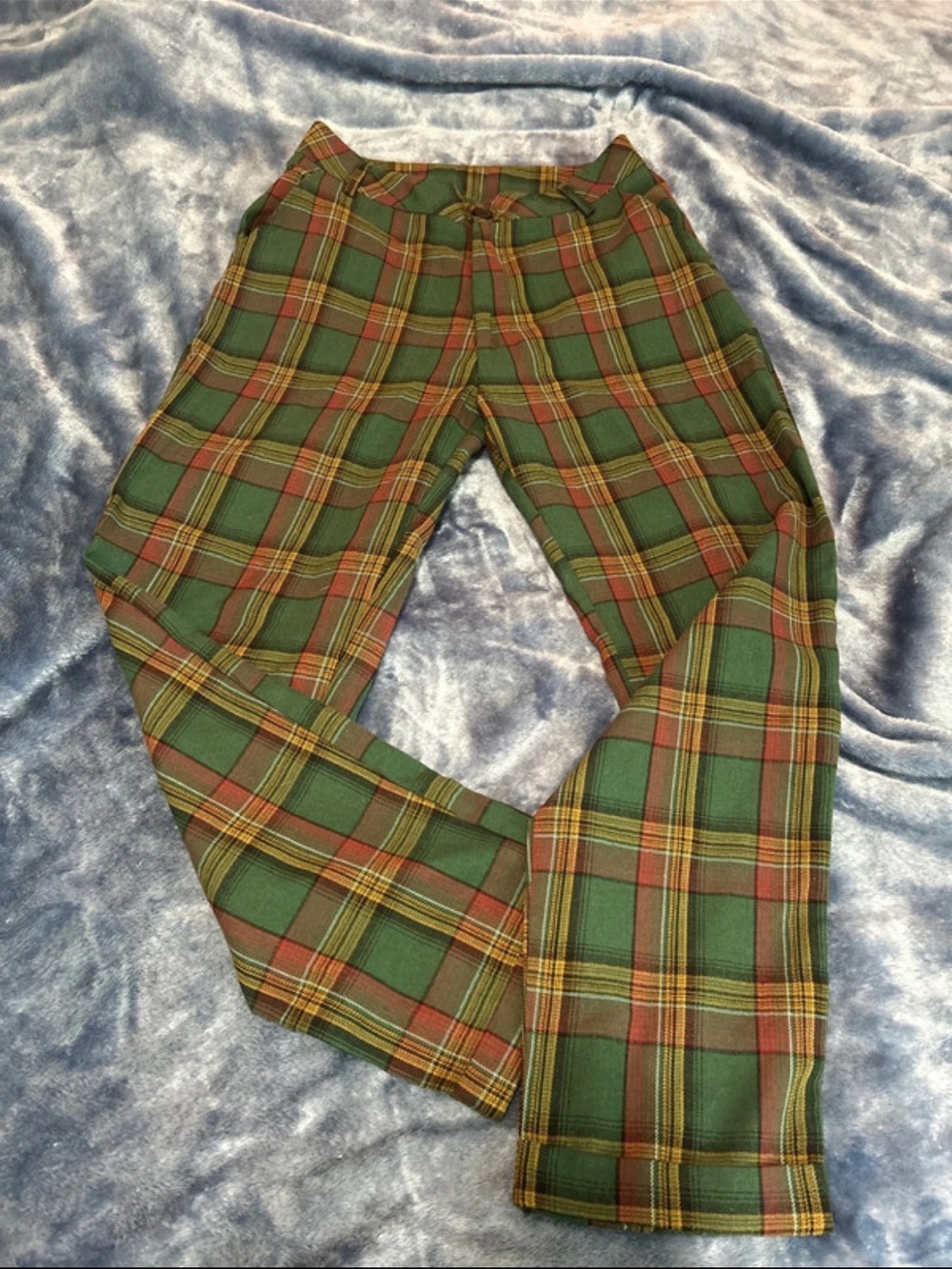 SHEIN Green Plaid Trousers with Red & Yellow Accents